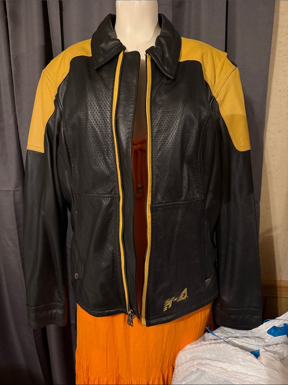 Harley-Davidson Black and Yellow Perforated Leather Bomber